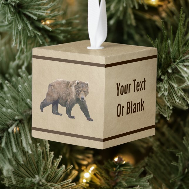 Kodiak Bear On Old Paper Cube Ornament (Tree)