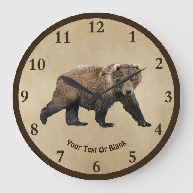 Kodiak Bear On Old Paper Large Clock (Front)