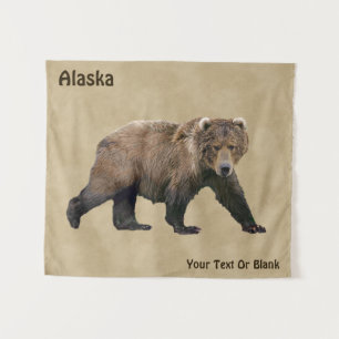 Kodiak Bear On Old Paper Tapestry