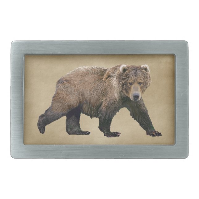 Kodiak Bear Rectangular Belt Buckle (Front)