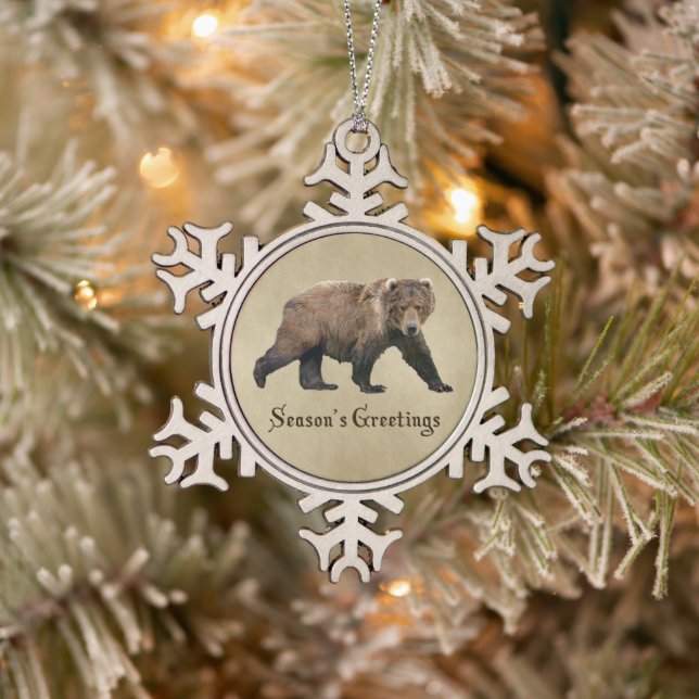 Kodiak Bear Snowflake Pewter Christmas Ornament (Tree)