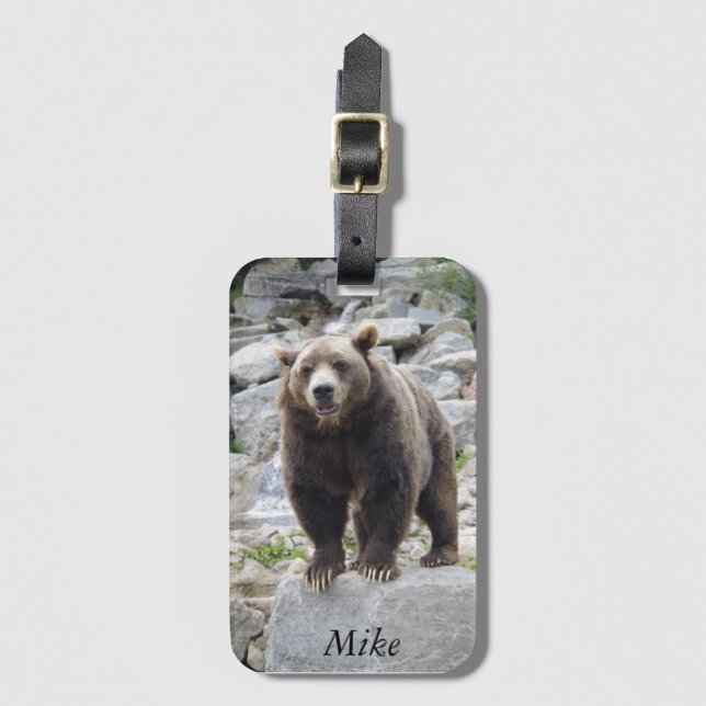 Kodiak Bear Standing on a Rock Luggage Tag (Front Vertical)