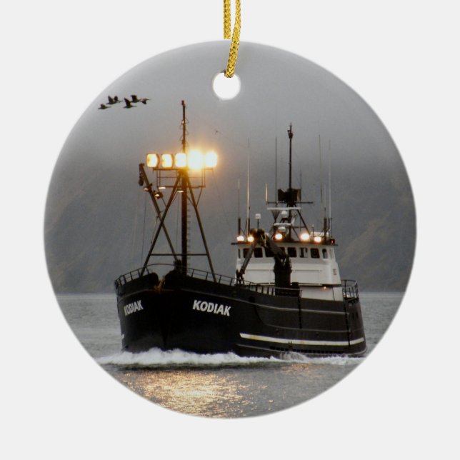 Kodiak, Crab Boat in Dutch Harbor, Alaska Ceramic Ornament (Front)