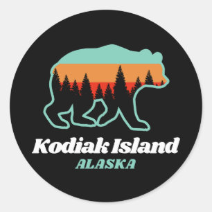 Kodiak Island Alaska Retro Bear Gift Classic Round Sticker