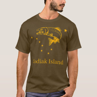 Kodiak Island Salmon Alaska State Flag Fishing T-Shirt
