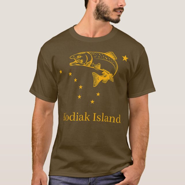 Kodiak Island Salmon Alaska State Flag Fishing  T-Shirt (Front)