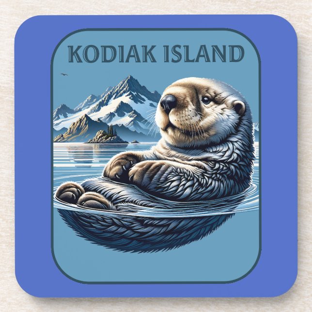 Kodiak Island Sea Otter Alaska Beverage Coaster (Front)