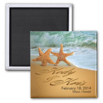 Kody & Kris Starfish Couple Names In The Sand Magnet by glamprettyweddings at Zazzle