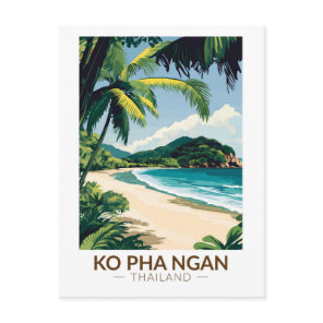 Koh Pha Ngan Thailand Travel Art Vintage Postcard