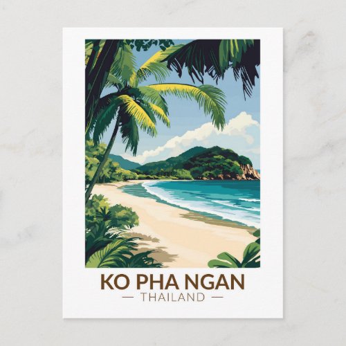 Koh Pha Ngan Thailand Travel Art Vintage Postcard