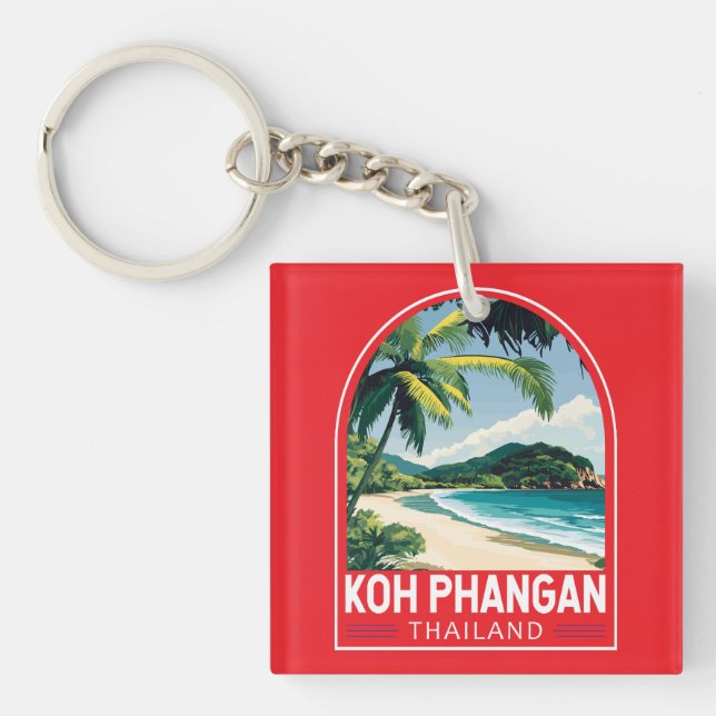 Koh Phangan Thailand Travel Art Emblem Keychain (Front)
