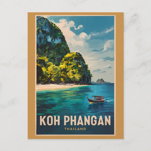 Koh Phangan Thailand Travel Art Vintage Postcard