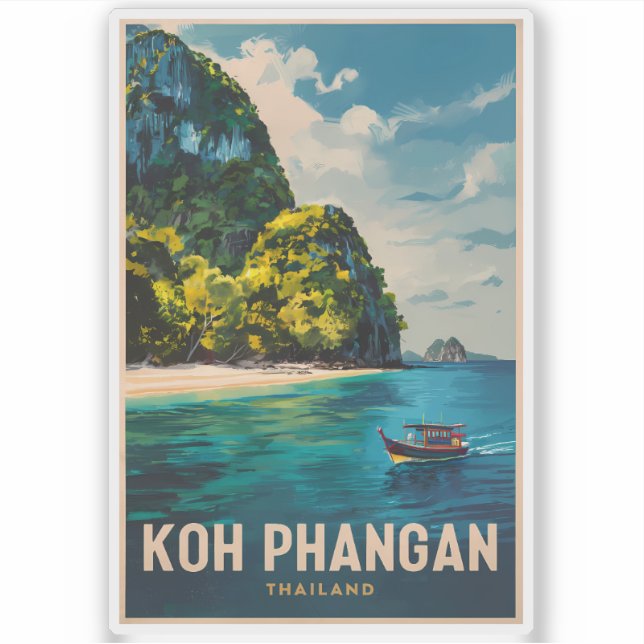 Koh Phangan Thailand Travel Art Vintage Sticker (Front)
