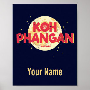 Koh Phangan with moon vintage island Thailand Poster