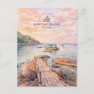 Koh Tao,  Island, Thailand   Watercolor Souvenir Holiday Postcard