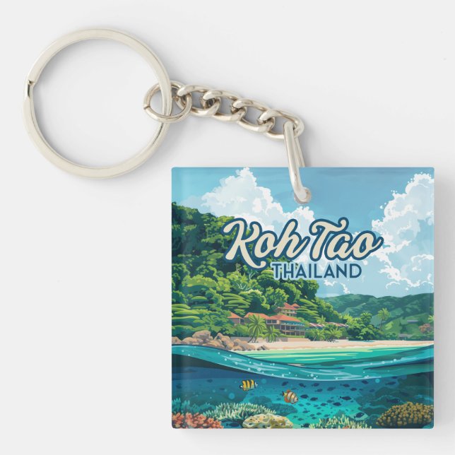Koh Tao Thailand Asia Scuba Diving Beach Island Keychain (Front)