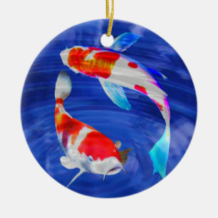Kohaku Duo in Deep Blue Pond Ceramic Ornament