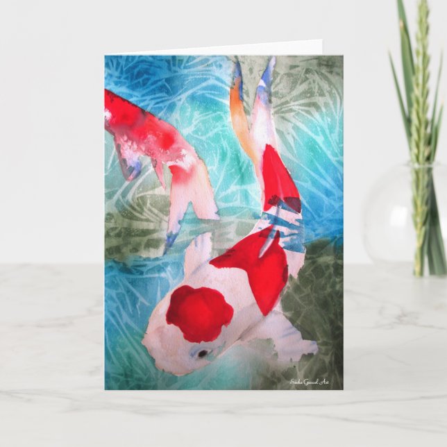 Kohaku Koi 2 Japanese watercolor fish art Card (Front)