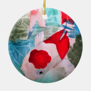 Kohaku Koi 2 Japanese watercolor fish art Ceramic Ornament