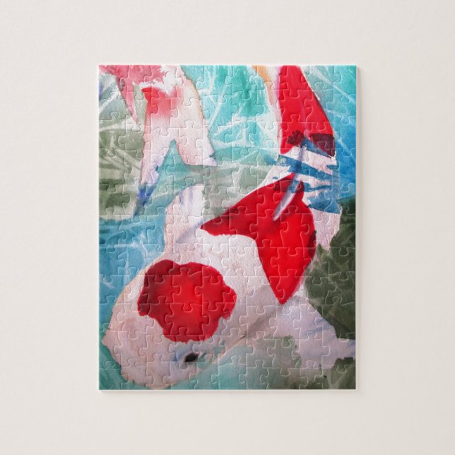 Kohaku Koi 2 Japanese watercolor fish art Jigsaw Puzzle (Vertical)