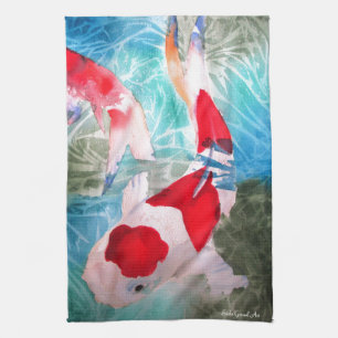 Kohaku Koi 2 Japanese watercolor fish art Kitchen Towel