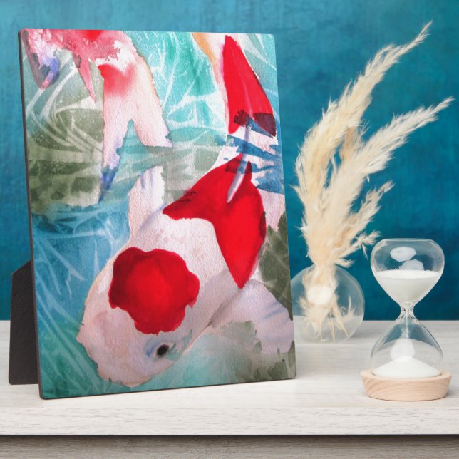 Kohaku Koi 2 Japanese watercolor fish art Plaque (Side)