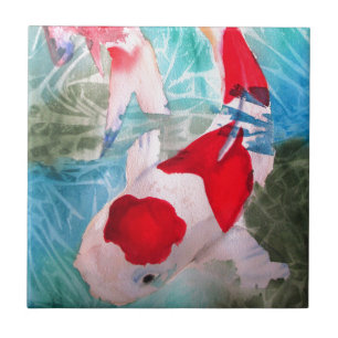 Kohaku Koi 2 Japanese watercolor fish art Tile