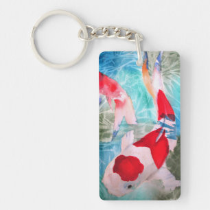 Kohaku Koi II Japanese fish watercolor art Keychain