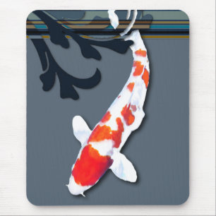 Kohaku Koi in Decorative Pond Plants Mouse Pad
