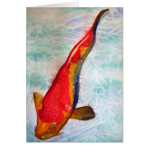 Kohaku Koi Japanese fish watercolor art Cards
