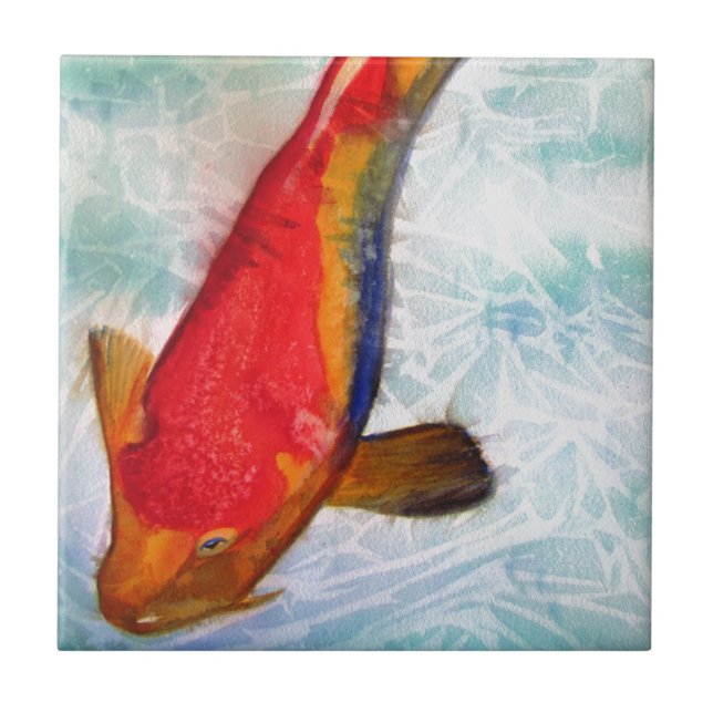 Kohaku Koi Japanese fish watercolor art Ceramic Tile (Front)