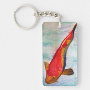 Kohaku Koi Japanese fish watercolor painting art Keychain