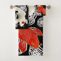 Koi and lotus bath towel set