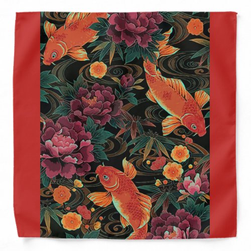 Koi and Peonies Bandana