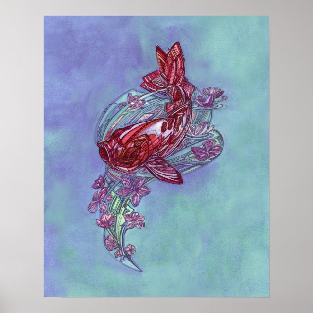 Koi and Sakura by Adam Dennis Poster (Front)