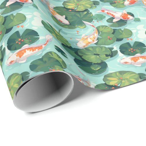 Koi and Waterlilies in a Pond Wrapping Paper