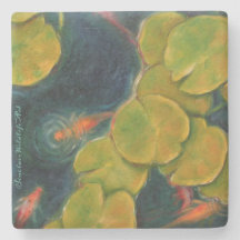 Koi and Waterlily Limestone Coaster