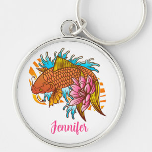 Koi Asian Goldfish Colorful Keychain Personalized