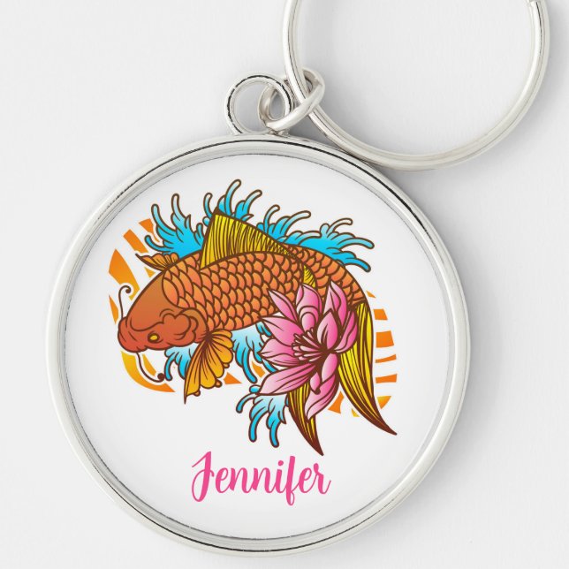 Koi Asian Goldfish Colorful Keychain Personalized (Front)