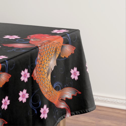 KOI black orange oriental Tablecloth