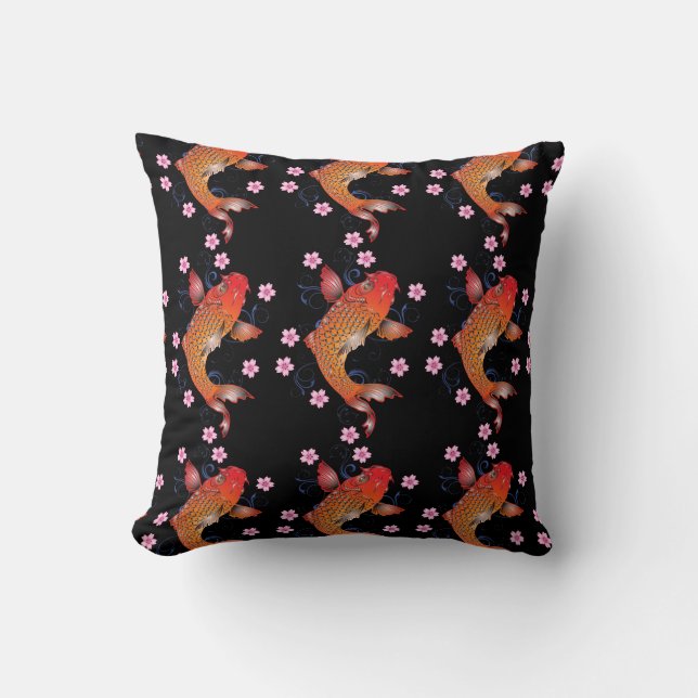 KOI black orange oriental Throw Pillow (Front)