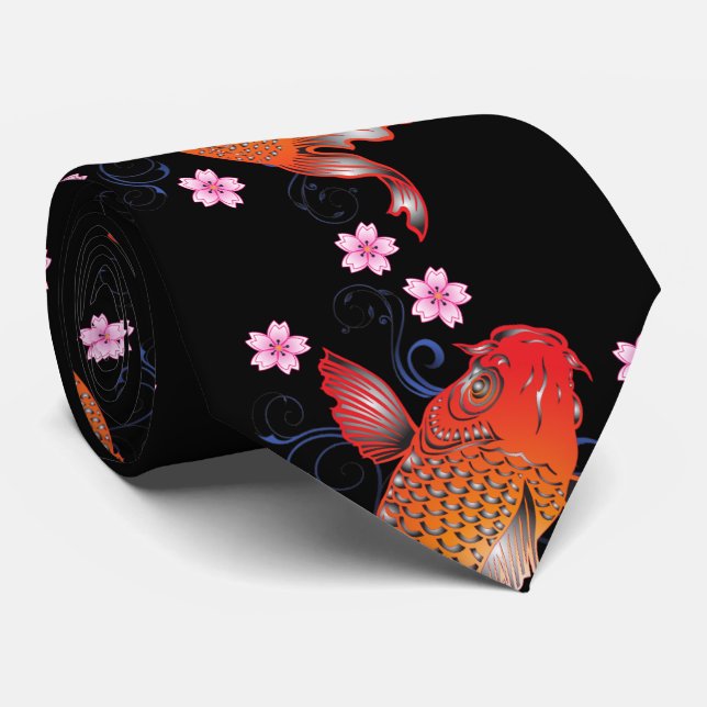 KOI black orange oriental Tie (Rolled)