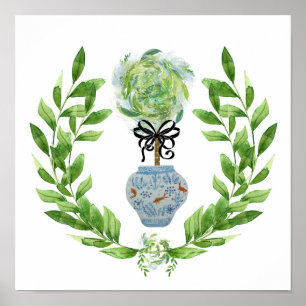 Koi Blue and White Ginger Jar Art Print Poster