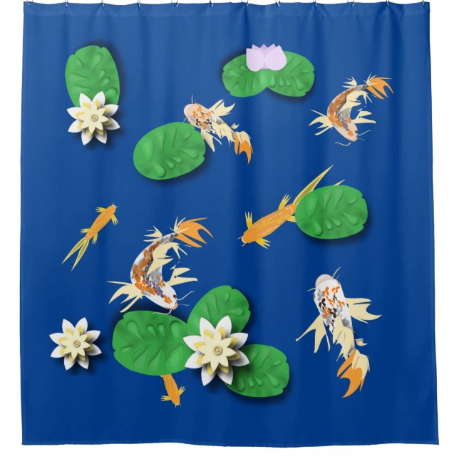 Koi Carp and Water Lily Shower Curtain (Front)