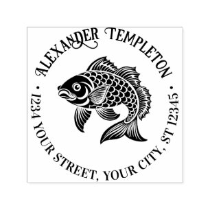 Koi Carp Fish #3 Name Return Address Self-inking Stamp