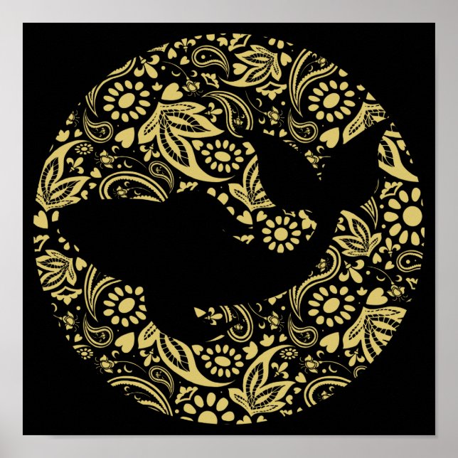 Koi Carp Fish Black Gold Art Print (Front)