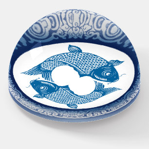 Koi Carp Fish Chinoiserie Blue Pattern  Paperweight
