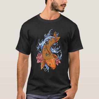 Koi Carp Fish Graphic Koi Fish Orange Flower T-Shirt