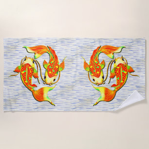 Koi Carp Fish Orange Green on Beach Towel