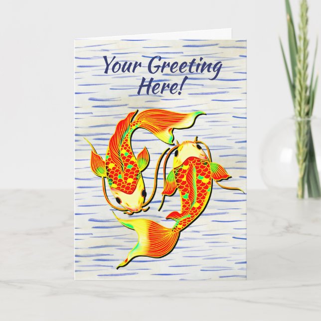 Koi Carp Fish Orange Green on  Birthday  Card (Front)